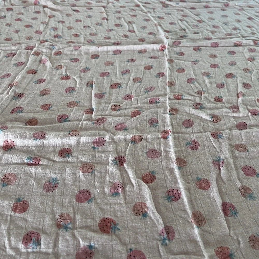 Angel Dear + A Soft Idea Pink Strawberry Plaid Swaddle Baby Blanket Cotton Large